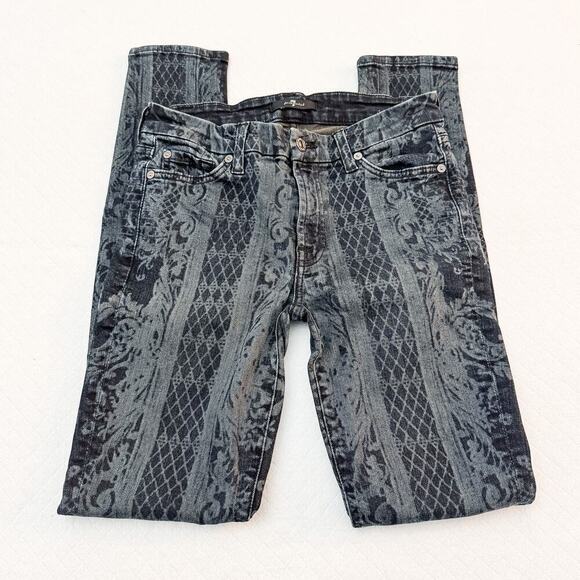 7 For All Mankind Trellis Vine Denim Patterned Print Jeans Size 27 - Picture 3 of 7